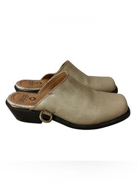 Calleen Cordero Square Toe Metallic Leather Western Boho Mules Women Sz 7.5 Flaw